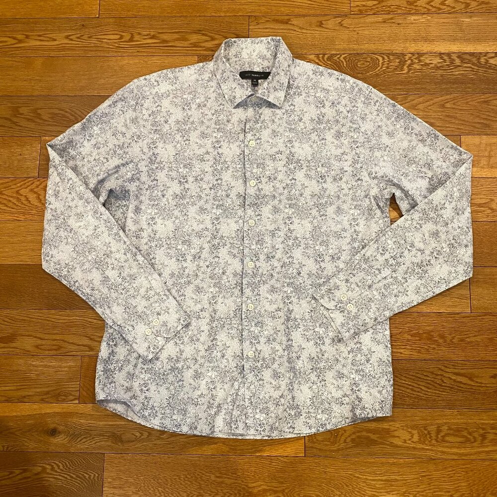 WestZeroOne Long Sleeve Mens Dress Shirt Floral Flower Pointillism M